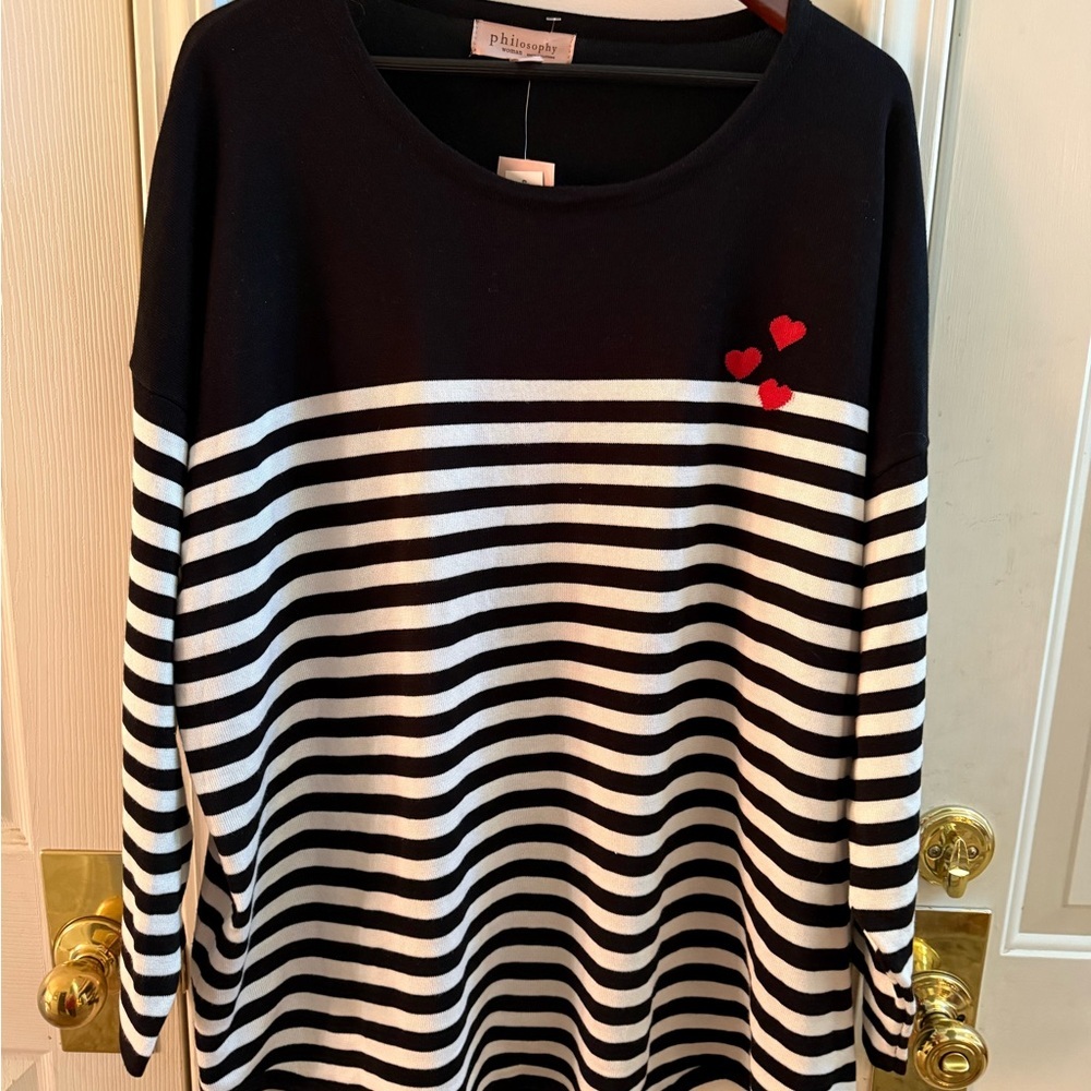 NWT Philosophy Heart Intarsia Stripe Sweater - Picture 3 of 8